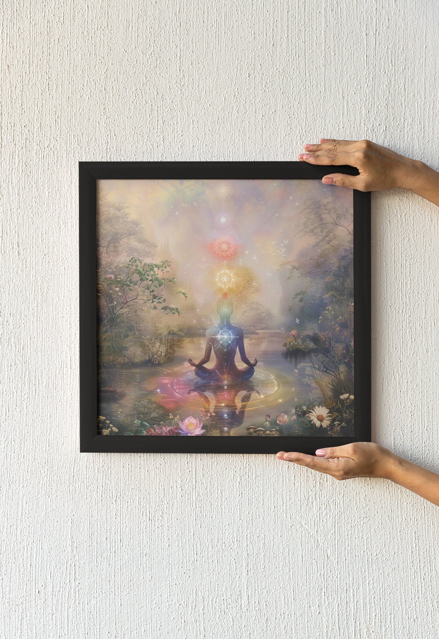 Ascending Chakras Meditation Art: Mystical Lotus Pond Canvas - Spiritual Wall Decor for Yoga and Healing - Trails & Tails Supply Co.