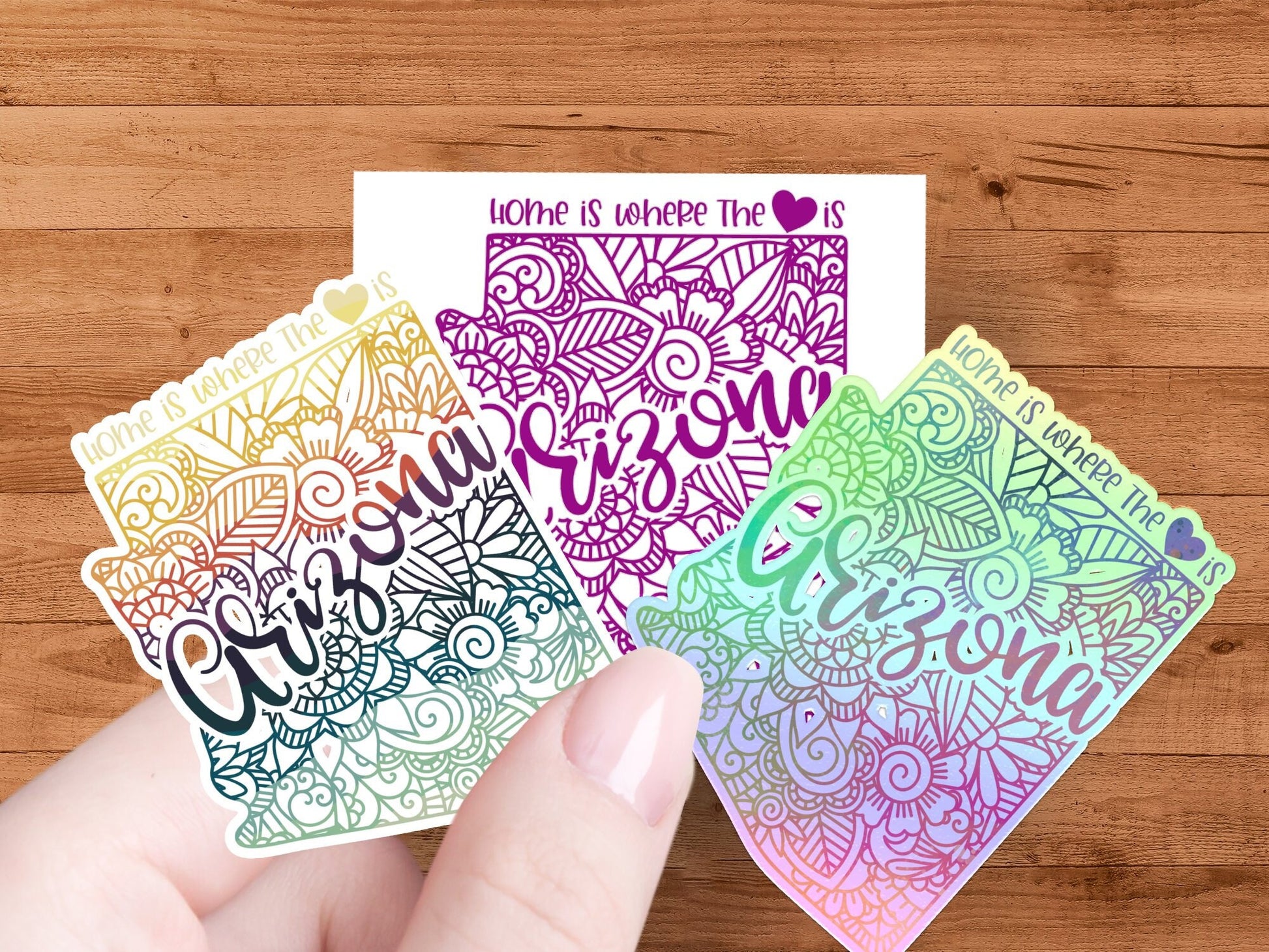 Arizona Love Floral Design Sticker, Home State Pride, Heart and Flowers, Black and White, Laptop Decal, Car Sticker, Waterproof Vinyl - Trails & Tails Supply Co.