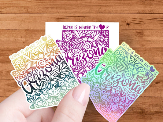 Arizona Love Floral Design Sticker, Home State Pride, Heart and Flowers, Black and White, Laptop Decal, Car Sticker, Waterproof Vinyl - Trails & Tails Supply Co.