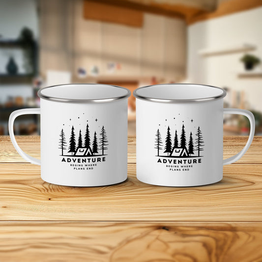 Adventure Camping Mug, Inspirational Quote, Outdoor-Lover Gift, Outdoor Enthusiast Travel Mug, RV Kitchenware,Forest Trees Stars Graphic Mug - Trails & Tails Supply Co.