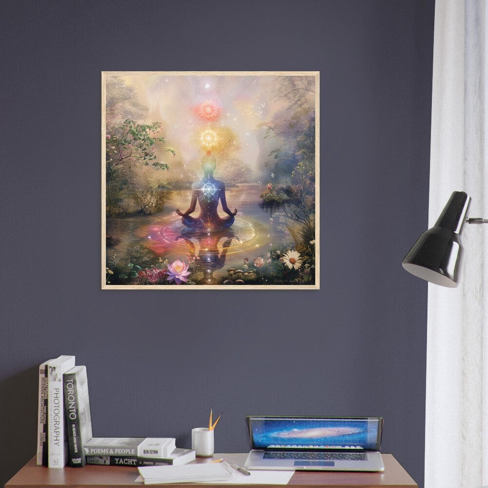 Ascending Chakras Meditation Art: Mystical Lotus Pond Canvas - Spiritual Wall Decor for Yoga and Healing - Trails & Tails Supply Co.