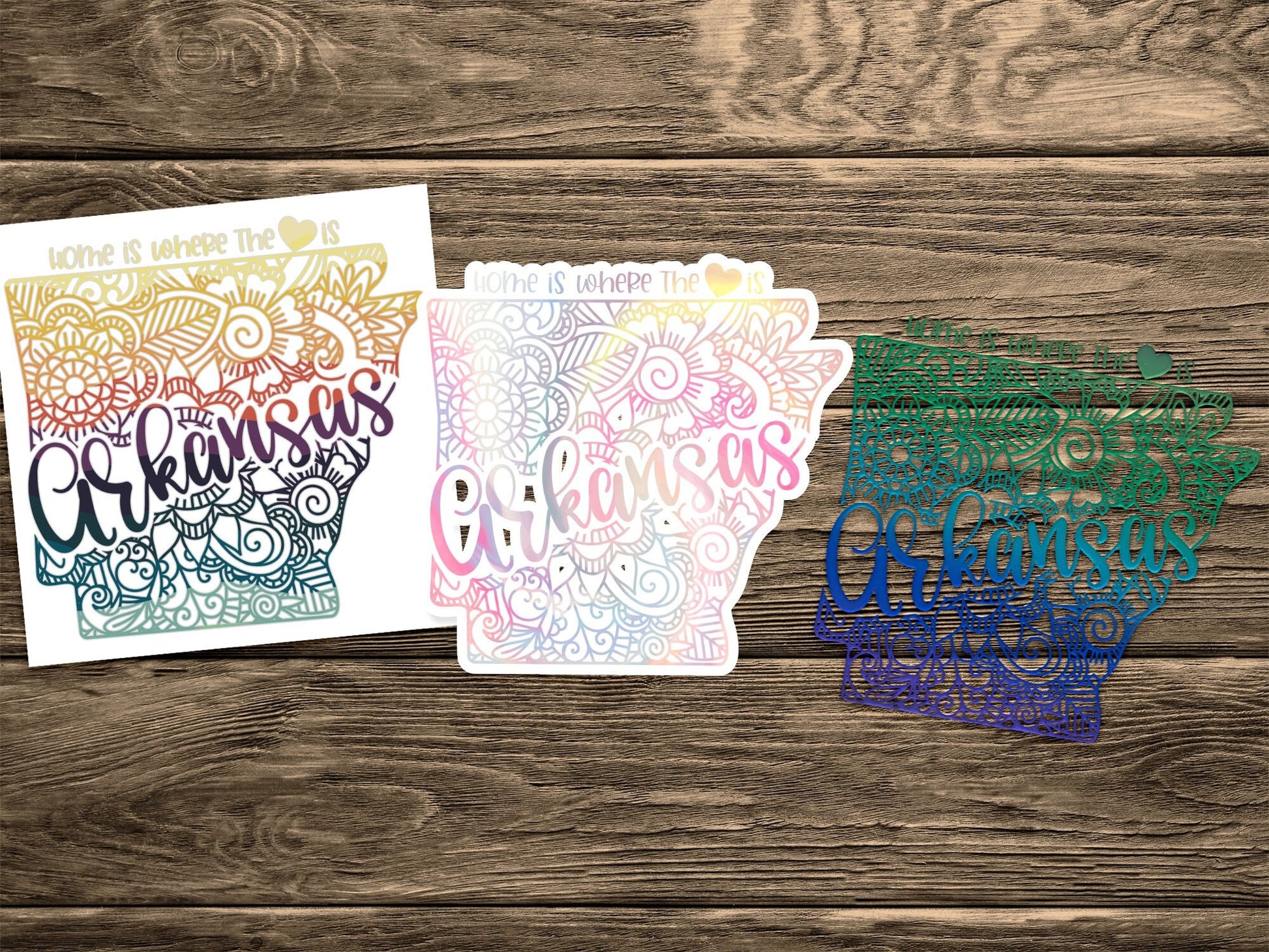 Arkansas State Love Sticker, Home is Where The Heart Is, Floral Mandala Design, Laptop Decal, Waterproof Vinyl - Trails & Tails Supply Co.