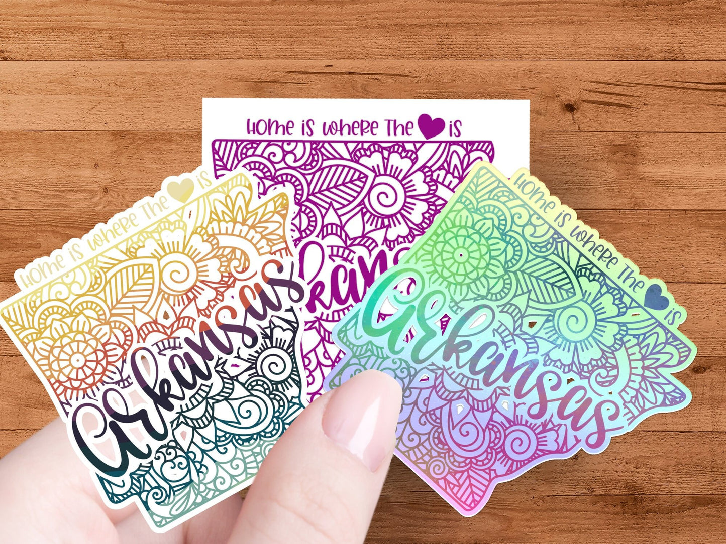 Arkansas State Love Sticker, Home is Where The Heart Is, Floral Mandala Design, Laptop Decal, Waterproof Vinyl - Trails & Tails Supply Co.