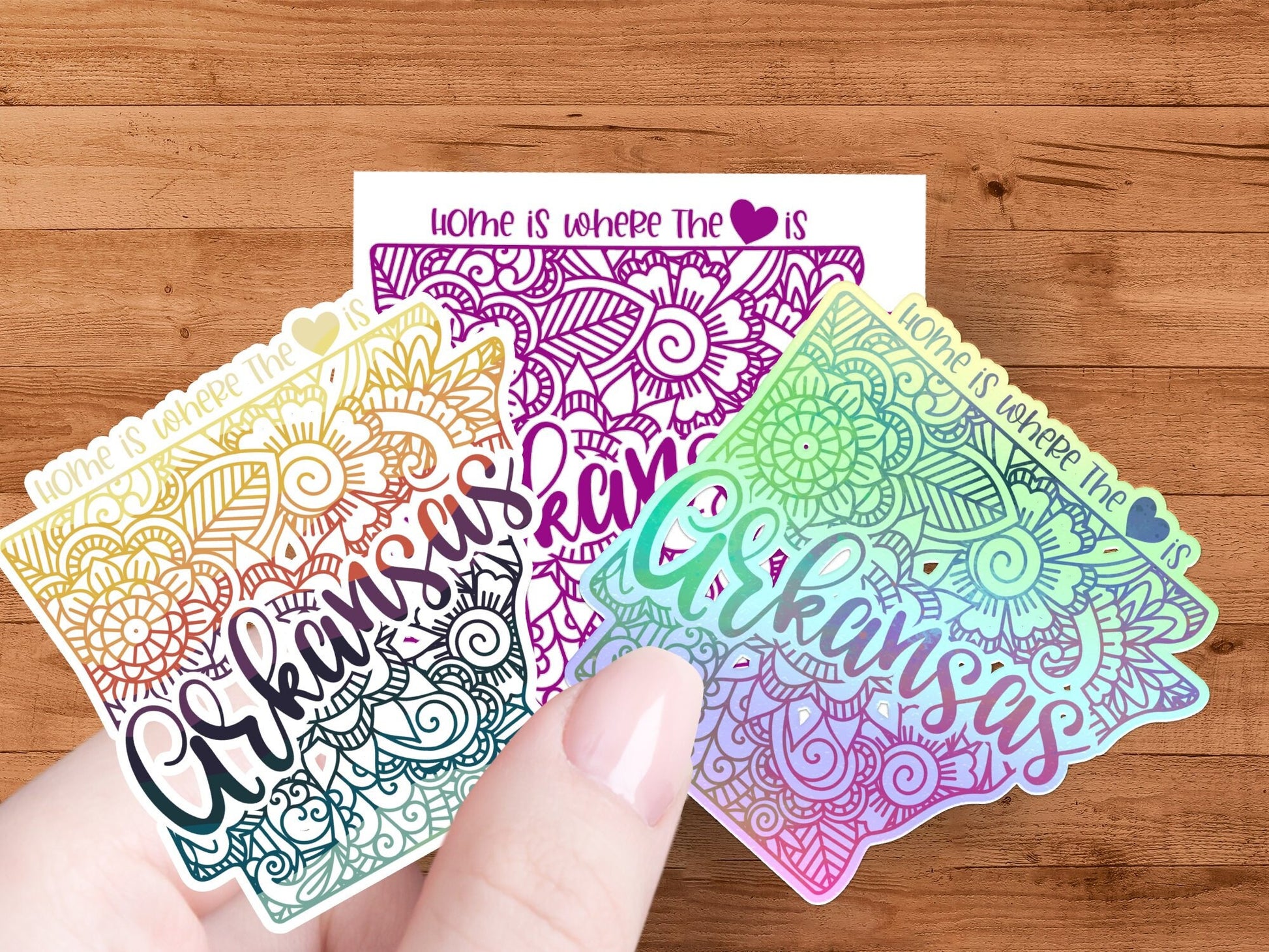 Arkansas State Love Sticker, Home is Where The Heart Is, Floral Mandala Design, Laptop Decal, Waterproof Vinyl - Trails & Tails Supply Co.