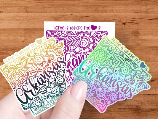 Arkansas State Love Sticker, Home is Where The Heart Is, Floral Mandala Design, Laptop Decal, Waterproof Vinyl - Trails & Tails Supply Co.