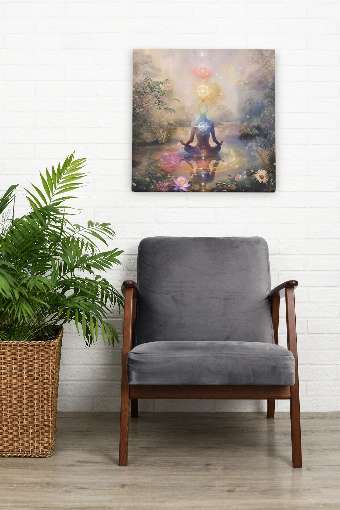 Ascending Chakras Meditation Art: Mystical Lotus Pond Canvas - Spiritual Wall Decor for Yoga and Healing - Trails & Tails Supply Co.