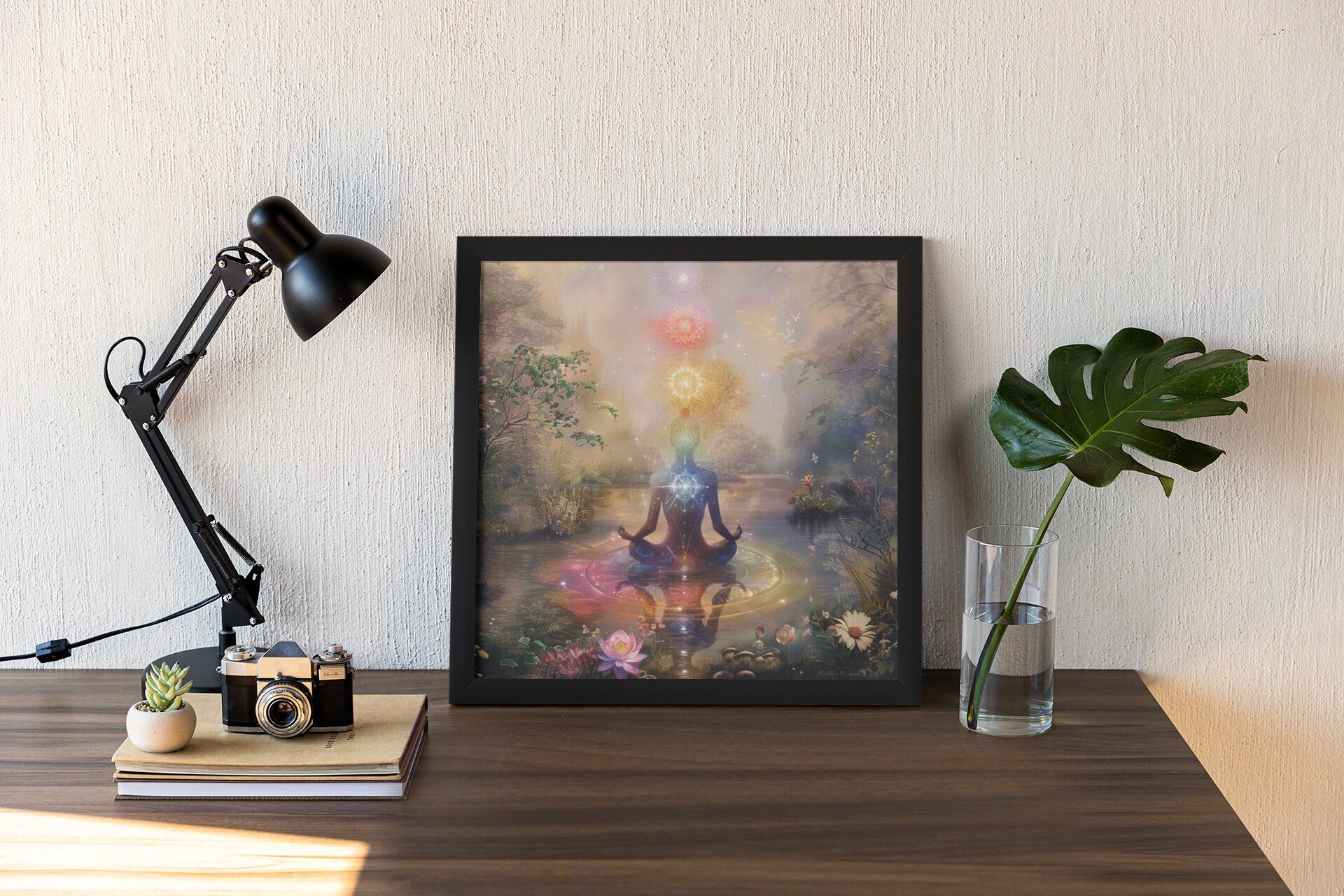 Ascending Chakras Meditation Art: Mystical Lotus Pond Canvas - Spiritual Wall Decor for Yoga and Healing - Trails & Tails Supply Co.