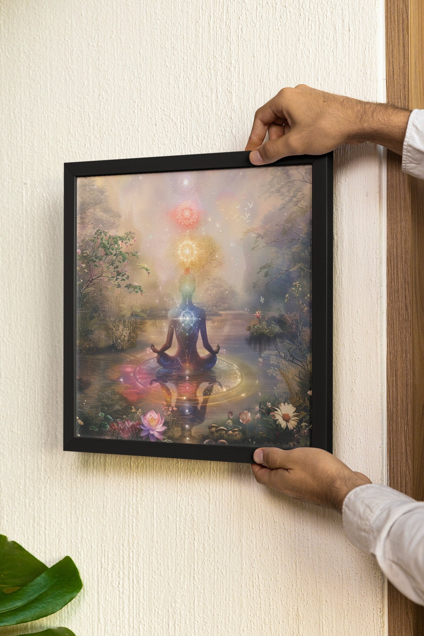 Ascending Chakras Meditation Art: Mystical Lotus Pond Canvas - Spiritual Wall Decor for Yoga and Healing - Trails & Tails Supply Co.