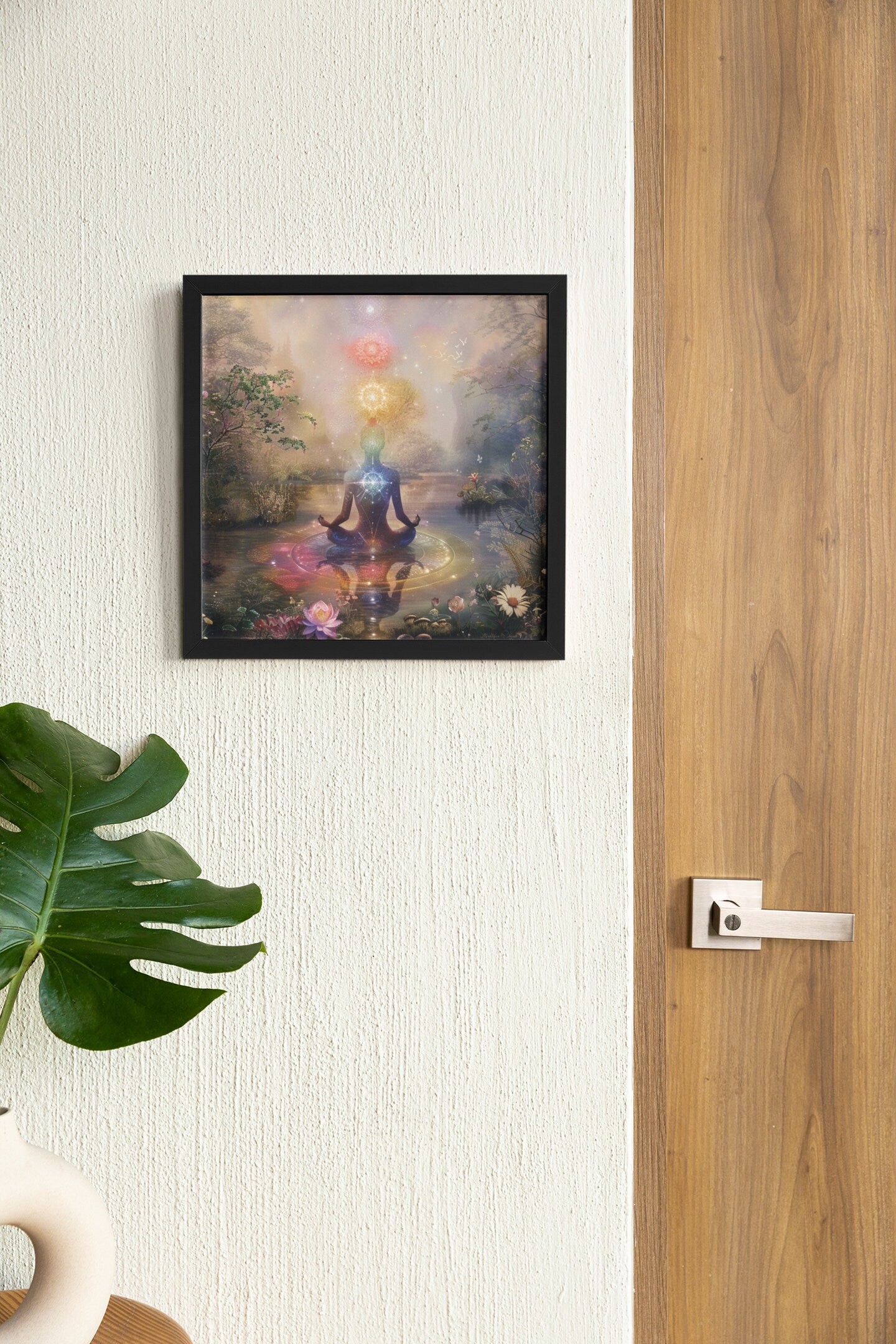 Ascending Chakras Meditation Art: Mystical Lotus Pond Canvas - Spiritual Wall Decor for Yoga and Healing - Trails & Tails Supply Co.