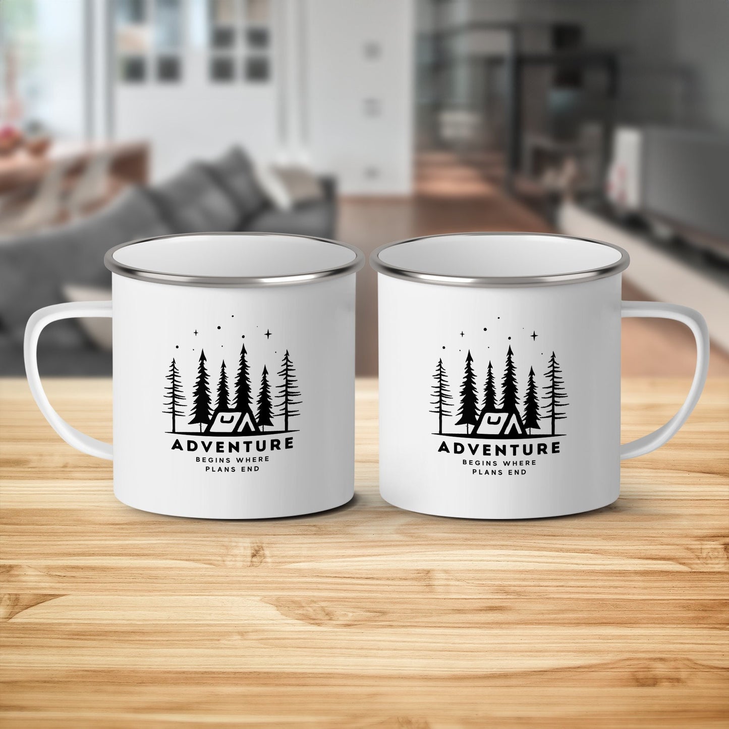 Adventure Camping Mug, Inspirational Quote, Outdoor-Lover Gift, Outdoor Enthusiast Travel Mug, RV Kitchenware,Forest Trees Stars Graphic Mug - Trails & Tails Supply Co.