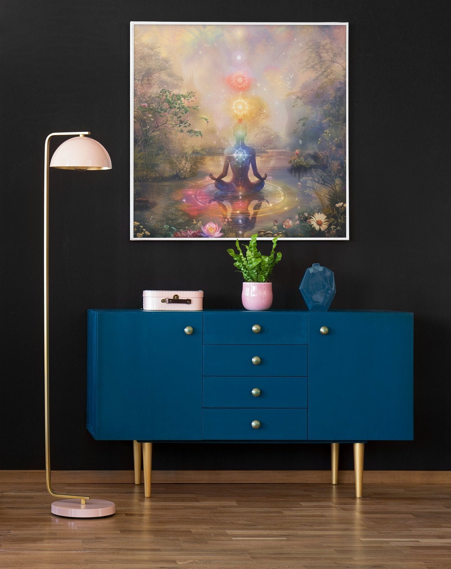 Ascending Chakras Meditation Art: Mystical Lotus Pond Canvas - Spiritual Wall Decor for Yoga and Healing - Trails & Tails Supply Co.