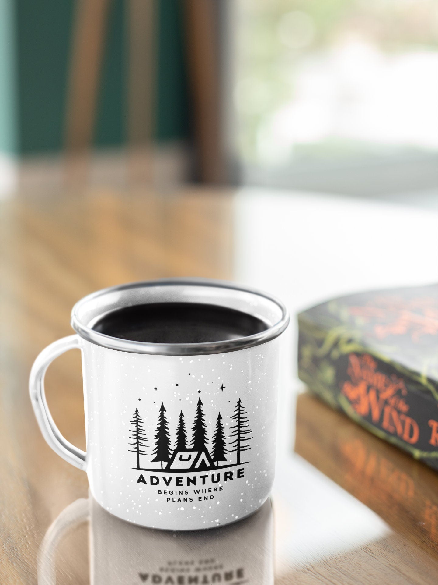 Adventure Camping Mug, Inspirational Quote, Outdoor-Lover Gift, Outdoor Enthusiast Travel Mug, RV Kitchenware,Forest Trees Stars Graphic Mug - Trails & Tails Supply Co.