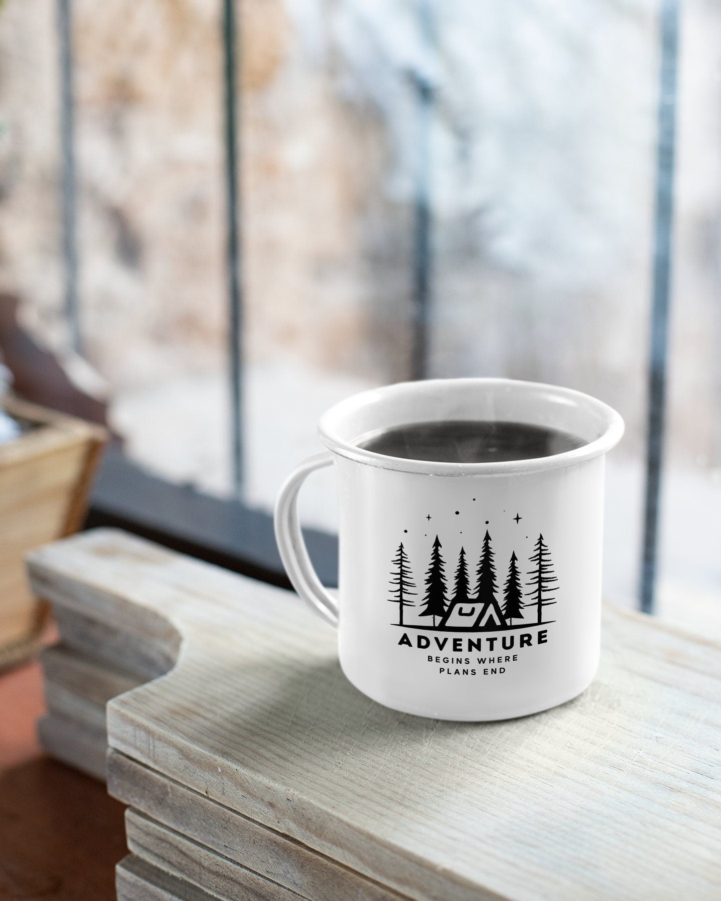 Adventure Camping Mug, Inspirational Quote, Outdoor-Lover Gift, Outdoor Enthusiast Travel Mug, RV Kitchenware,Forest Trees Stars Graphic Mug - Trails & Tails Supply Co.